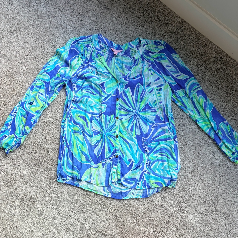Lilly Pulitzer Blue and Green Blouse